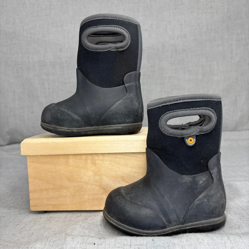 Bogs Classic Solid Kids Black Waterproof Insulated Rain Boots Toddler Size 4